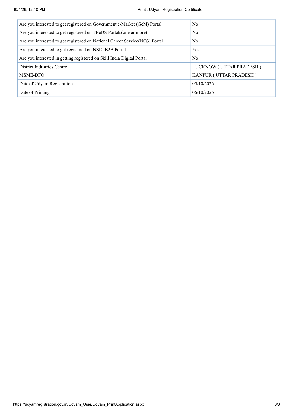 Udyam Registration Certificate page 3